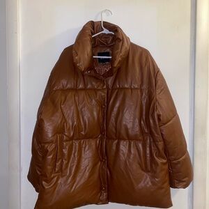 AVEC LES FILLES faux leather brown puffer jacket
